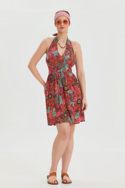 Los banditos Wrap Collar Halter Short Dress