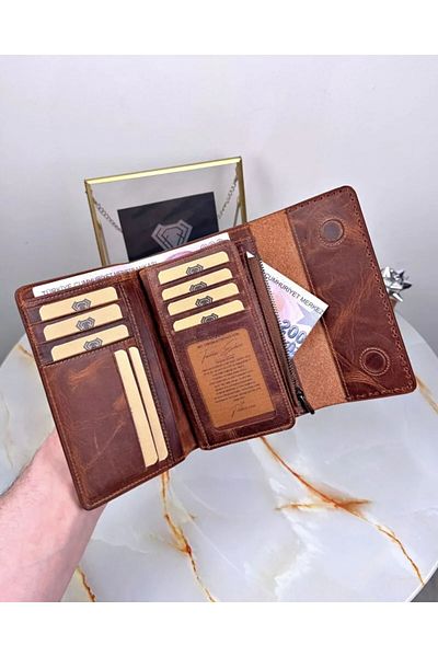Fil Deri Дамски портфейл с множество отделения от естествена кожа, шев и седларски шевове, 2095