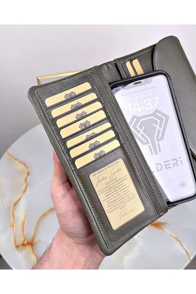 Fil Deri Portofel verde pentru femei din piele naturală cu compartiment pentru telefon 2049