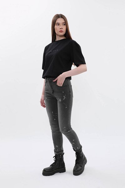 Bluewhite Γυναικείο ψηλόμεσο Skinny Fit Skinny Leg Spotted Grey Jean παντελόνι