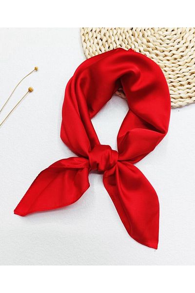 ÖrgüYastik Red Plain Satin Scarf -Bandana - 23 April - 29 October - 19 May Ceremony