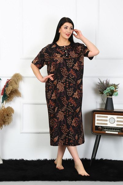 Celira Akbeniz Women's Large Size Short Sleeve Black Mother Nightgown 1375