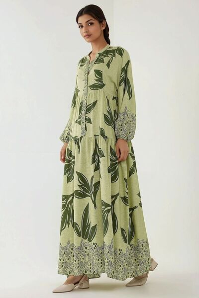 Hiccup Baskılı Uzun Kol Viskon Maxi Elbise