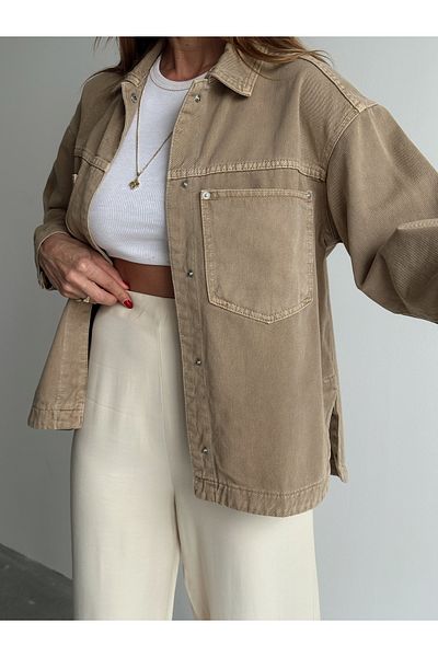 Maldia Shop Γυναικείο πουκάμισο από ύφασμα Gabardine με λεπτομέρεια κρέμα τσέπης