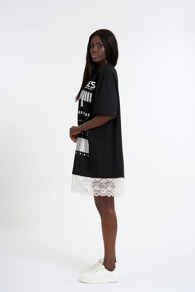 HANIQA Plus Size Skirt Lace Printed T-Shirt Dress