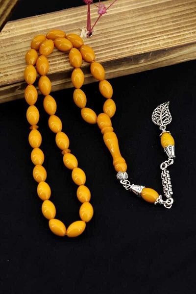 Midyat Gümüş Dünyası Mustard Color Powder Amber Prayer Beads