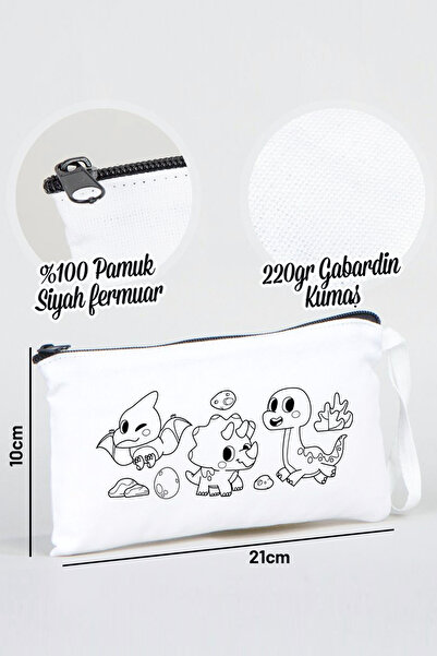 Pamusan Dinozor Desenli Boyanabilir Bez Kalemlik - 21x10 cm - 10 Adet - Okul Öncesi Boyama Aktivite Çantası