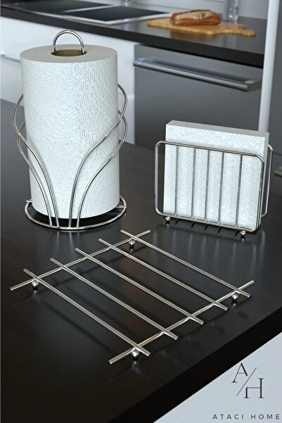 ATACI حامل مناديل من الكروم الفضي ومجموعة تقديم الخدمة، حامل مناديل، حامل منا...