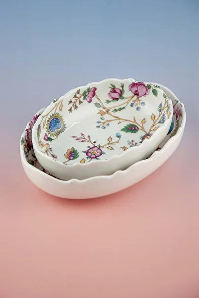 Bursa Porselen Dekor Bellarosa Double Porcelain Boat Plate