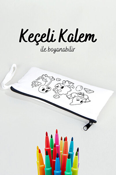 Pamusan Dinozor Desenli Boyanabilir Bez Kalemlik - 21x10 cm - 10 Adet - Okul Öncesi Boyama Aktivite Çantası