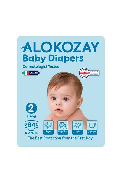Alokozay Premium Baby Diapers - Size 2 (4-6 Kg) - 84 Diapers
