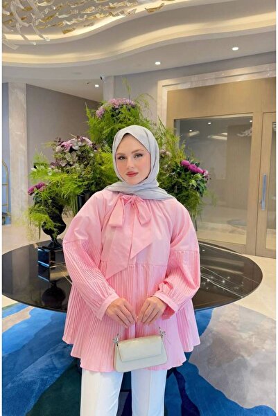 Cherry Garment Design KADIN TESETTÜR PİSİLELİ BOYUMDAM BAĞLAMALI GÖMLEK TUNİK