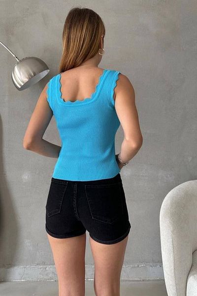 lovebox Women's Summer Fit Sleeveless Knitwear Turquoise Blouse 0304