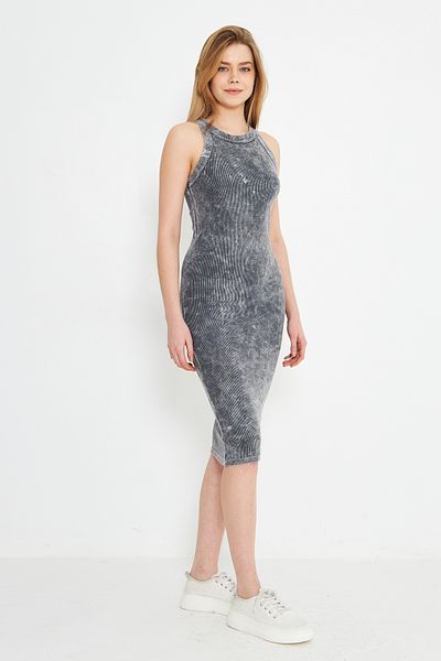 Evelora Washed Gray Midi Halter Neck Camisole Dress