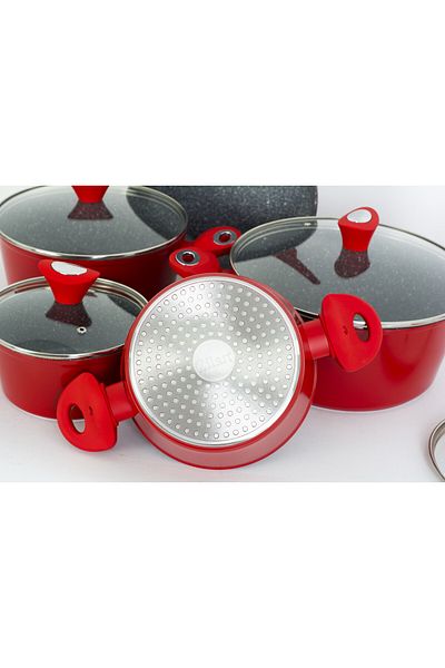 Zilan 9-piece pot set, Zilan ZLN-3260, Aluminum material, Granite interior, Induction compatible