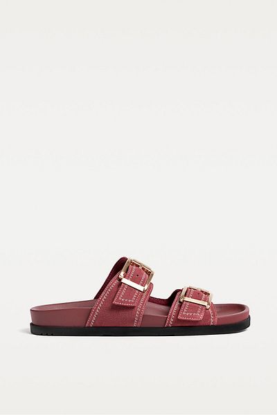 Stradivarius Flat leather sandals with buckles