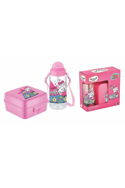 Gıpta Kral Şakir Tritan Flask and Nutrition Bowl Set with Straw Pink Party