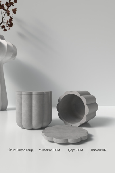 Cageartstudio Kapaklı Desenli Silindir Beton Saksı ve Mumluk Silikon Kalıp K17 - Mumluk Silikon Kalıp K17