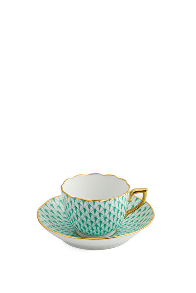 HEREND Beyaz Yeşil Desenli Porselen Kahve Fincanı