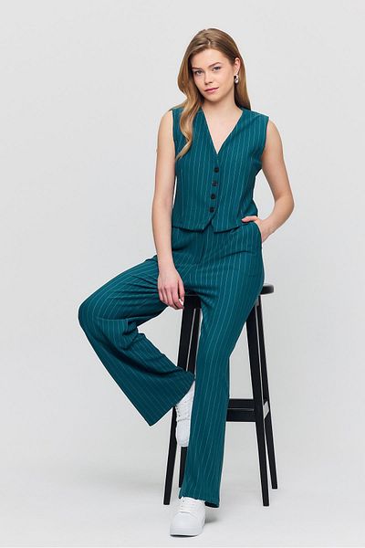 Rays 6622A Emerald Color Buttoned Striped Vest and Trousers Set