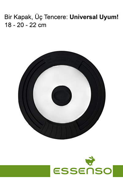 esenso Essenso Üniversal Süzgeçli Silikon Kenarlı Cam Kapak 18.20.22 Cm siyah