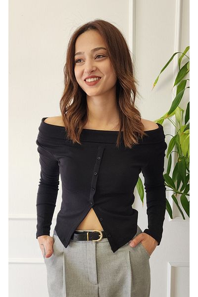 Dilvin Off Shoulder Buttoned Top