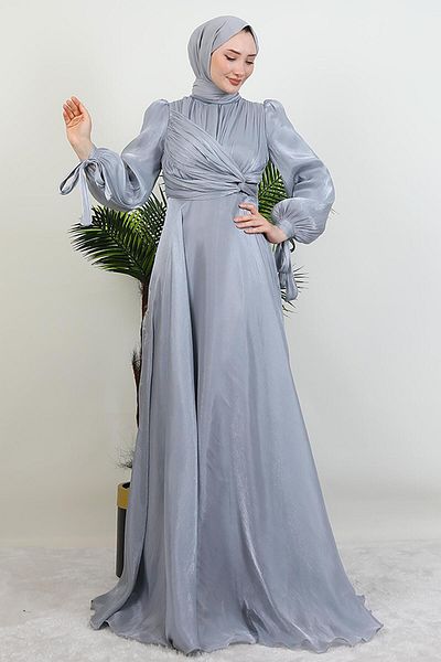 GİYZAMİLA Βραδινό φόρεμα Lily Silk Γκρι