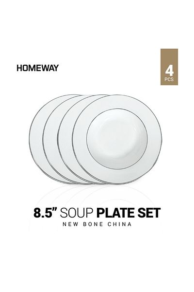 CLIKON HOMEWAY NEW BONE CHINA 8.5" SOUP PLATE 4 PIECES SET