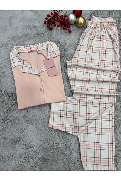 pijamaworld Short Sleeve Front Buttoned Pjs Suit with Pockets