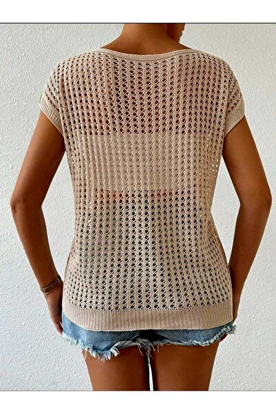 Gülçin Coşkun Boat Neck Openwork Pattern Off Shoulder 100% Cotton Women's Knitwear Sweater