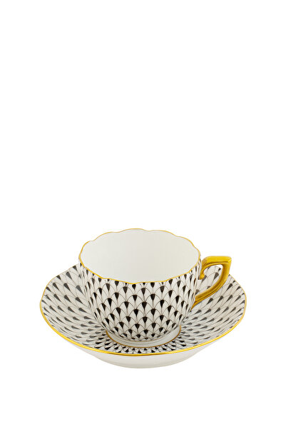 HEREND Beyaz Siyah Desenli Porselen Kahve Fincanı