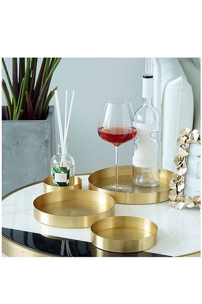 COOYA 3 Pack Metal Tray,Durable High Quality,Simple Line Design,Mirror Polishing,Different Size