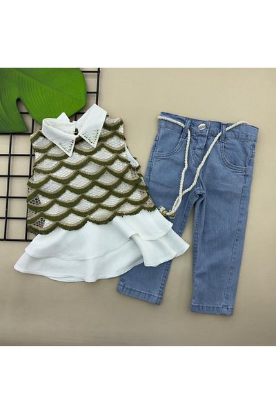 ÖRZİKİDS Summer Brode Flannel Jeans Suit 2/5 Years Old