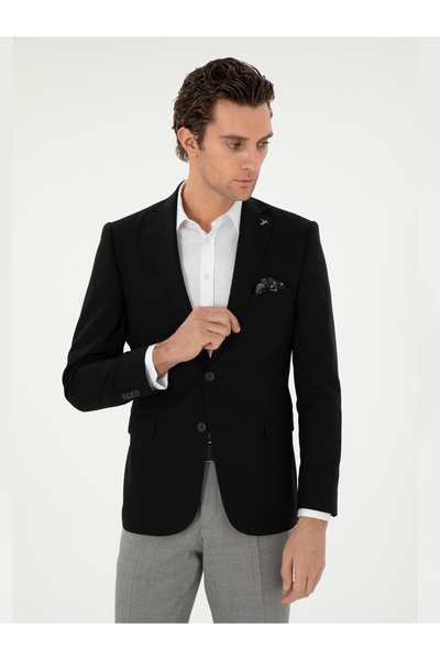 Cacharel Siyah Slim Fit Yün Karışımlı Klasik Ceket 50306044-VR046