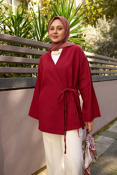 LOCCO Women's Side Tie Jacket Claret Red