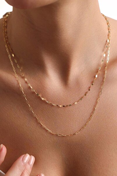 Bayar Gold 14 Ayar Altın Aynalı ve Ataç Kombin Zincir Kolye