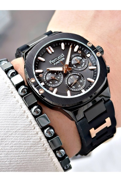 Ferrucci FERRUCCİ FUNCTION SİYAH KORDONLU SİLİKON ERKEK KOL SAATİ