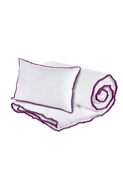 ALCAM Microfiber Pillow Set 50x70 Cm And Quilted Duvet 140x200 Cm, White/Purple