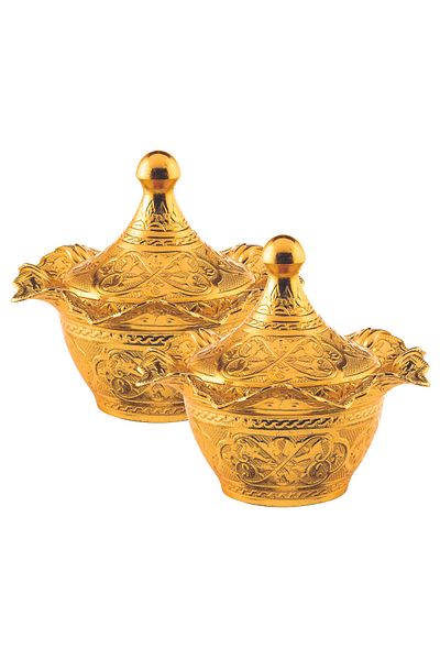 Sena 2 Pieces Lalegül Round Large Size Metal Sugar Bowl with Lid (141-2)