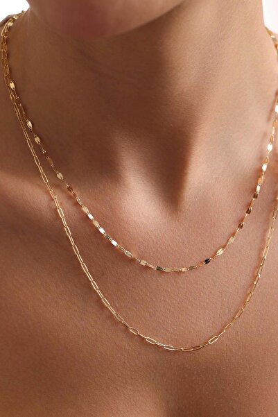 Bayar Gold 14 Ayar Altın Aynalı ve Ataç Kombin Zincir Kolye