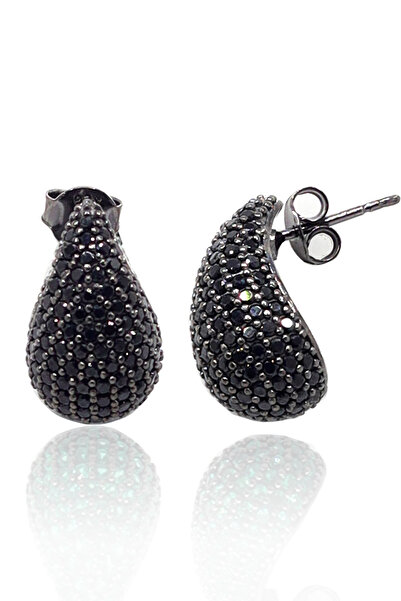 Midyat Nurtaş Gümüş Damla Kesim Siyah Zirkon Taşlı 925 Ayar Gümüş Kadın Küpe ...