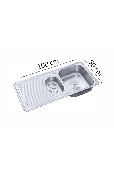 Freddo Chiuveta inox SN9011D, 2 cuve dreapta, finisaj anticalcar, scurgere Q90, 100 x 50 cm, 18 cm
