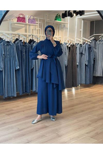 OlaLady Γυναικεία ασύμμετρη φαρδιά χιτώνα Hijab Παντελόνι Μπλούζα 2 τεμαχίων