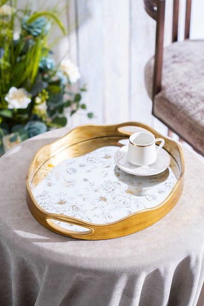 ACAR Rosa 2-Piece Gold Glass Tray 43.5/37.5 cm (Cha-07498/4)
