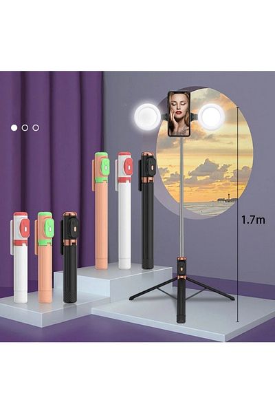 Primo Plus JC-18H عصا سيلفي ثلاثية القوائم مزودة ببلوتوث مع مصباحين