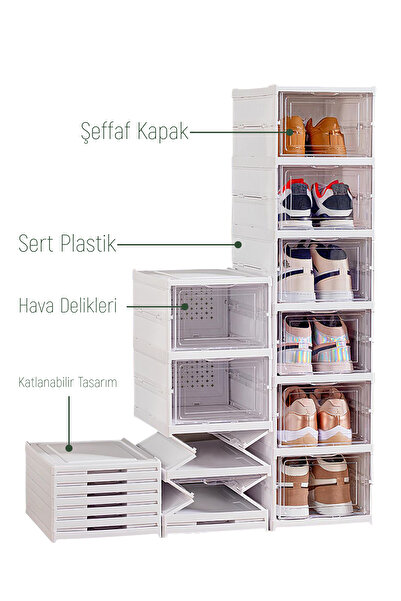 Trend Maison Katlanabilir Portatif 6 Katlı Plastik Ayakkabılık Ayakkabı Düzenleyici Organizer Beyaz