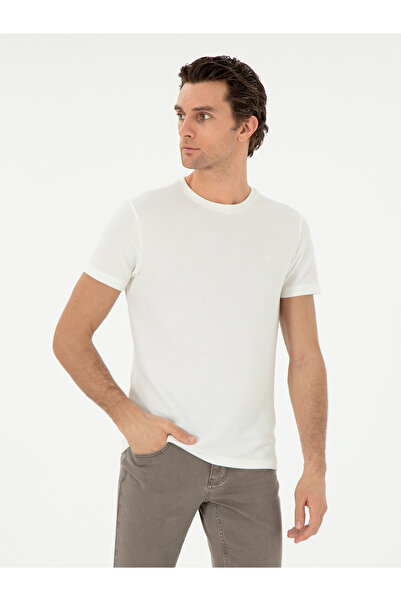 Cacharel Beyaz Slim Fit Bisiklet Yaka Dokulu T-shirt 50305097-VR013