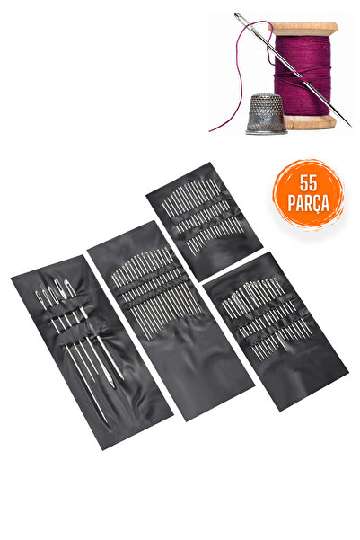 Factorial Dikiş İğne Seti 55 Parça Paslanmaz Çelik Boncuk Takı Kolye Yapma Dikim Söküm İğneleri Hobi Çuvaldız