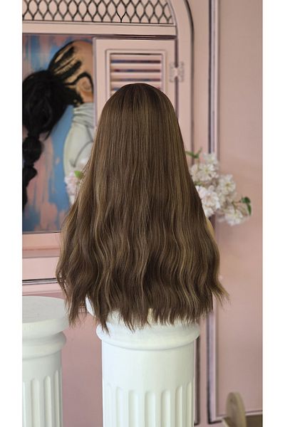 LOLLY PONY شعر مستعار من الألياف الاصطناعية من الألياف الكورية مع تسليط الضوء على بني محمر متموج