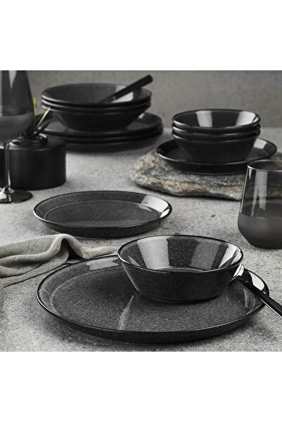 Kütahya Porselen Jídelní souprava FORZA, 24 kusů, 6 osob, porcelán, černá, ku...